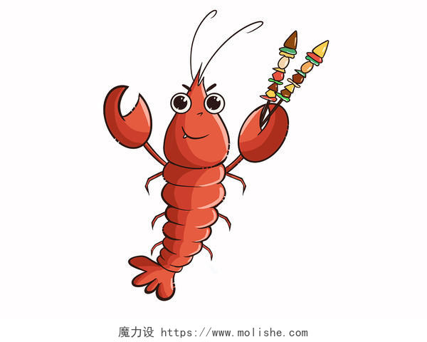 小龙虾烤串卡通人物PNG素材